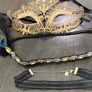 Elegant Gold and Black Masquerade Mask Set